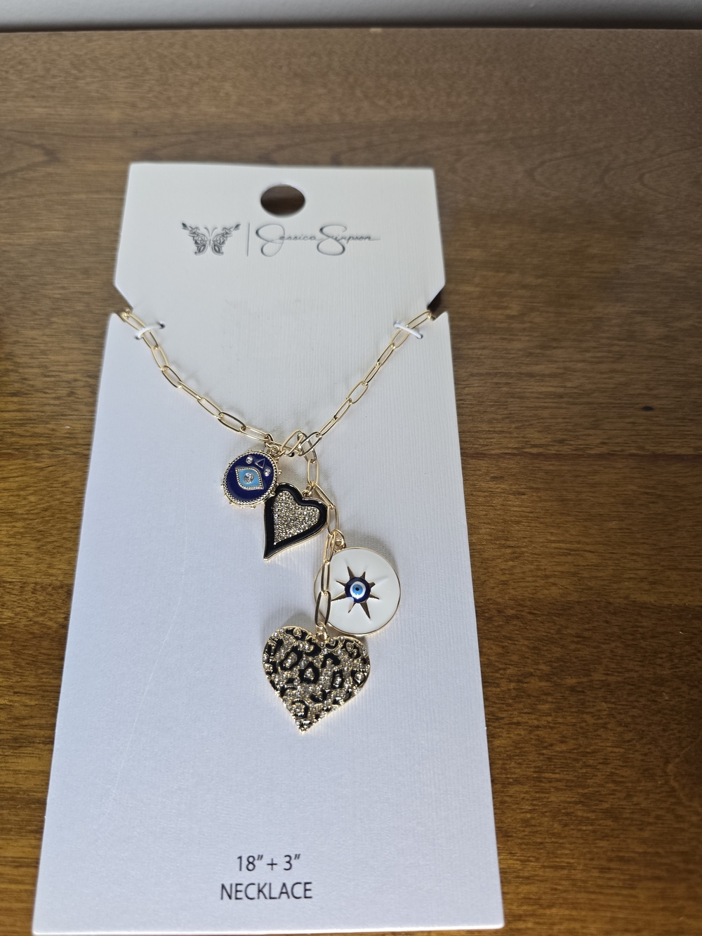 Jessica Simpson Gold-Tone Charm Necklace with Blue & White Accents